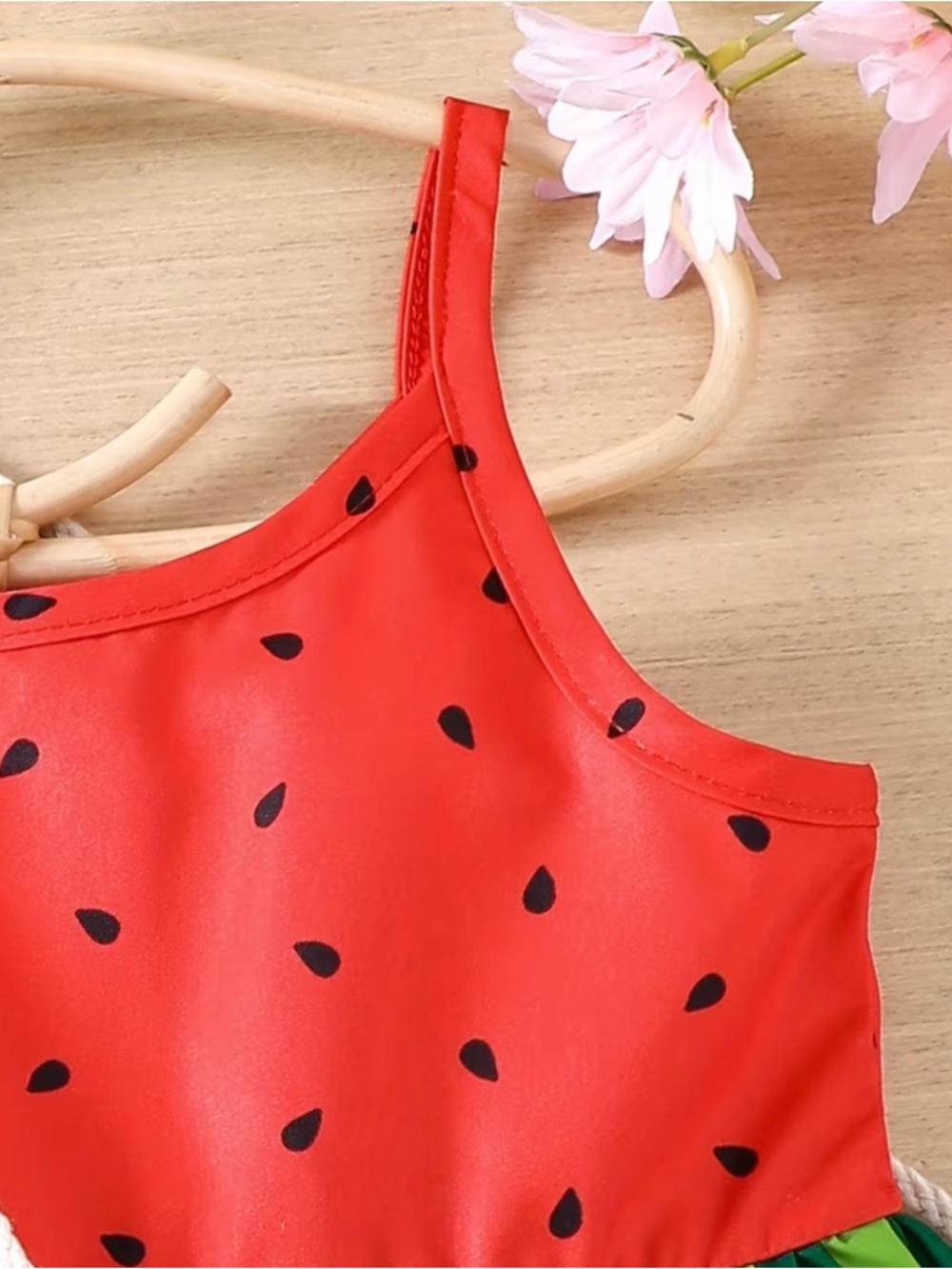Watermelon Print Red & Green Girls' Summer Dress with Matching Purse - Picture 2 of 4